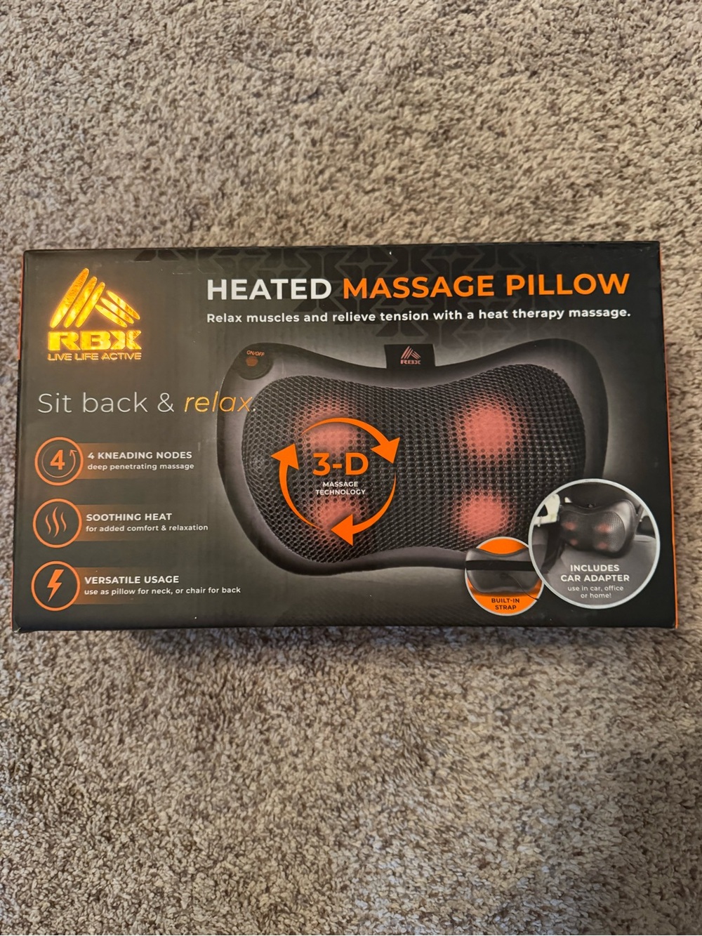 RBX Heated Massage Pillow - Black & Orange